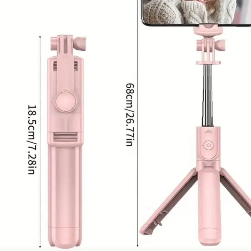Battery-Powered Extendable Selfie Stick & Tripod with Remote PINK